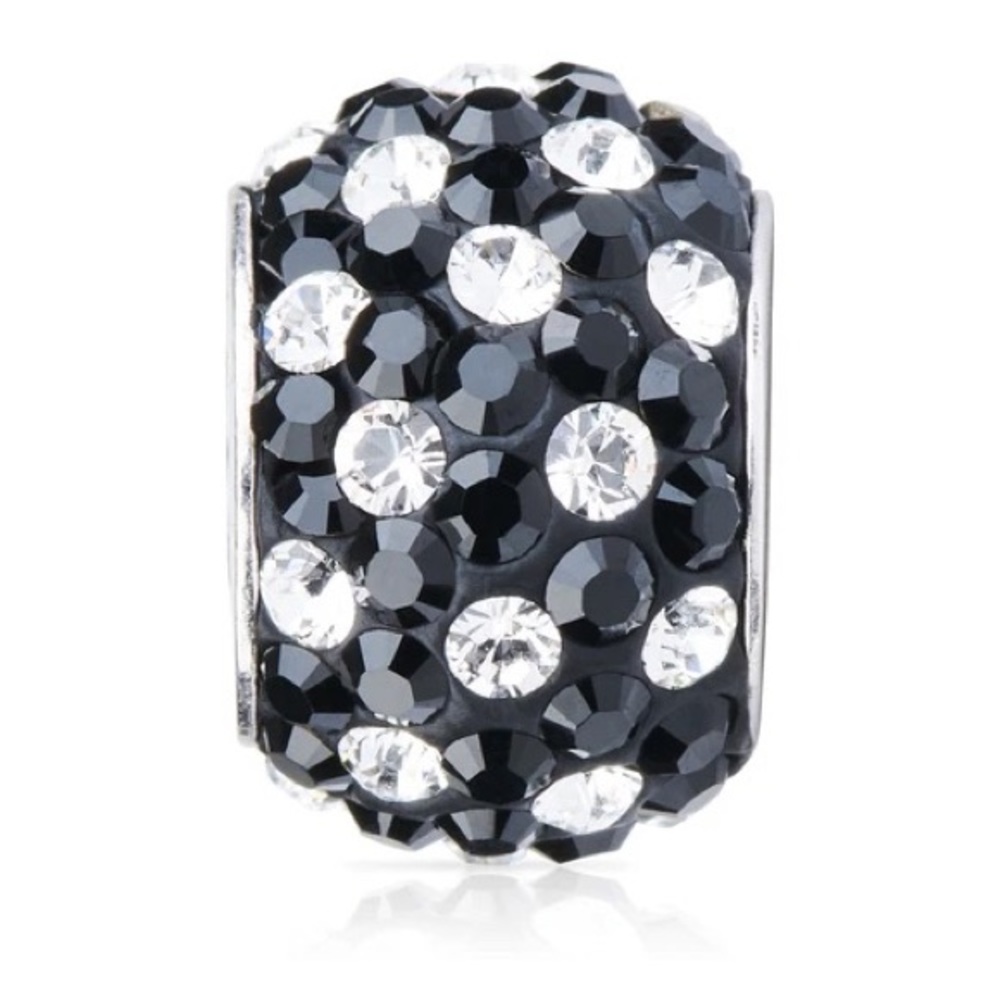 Sparkle Life Sparklies: Black & White Polka Dot Swarovski Crystal Silver Charm